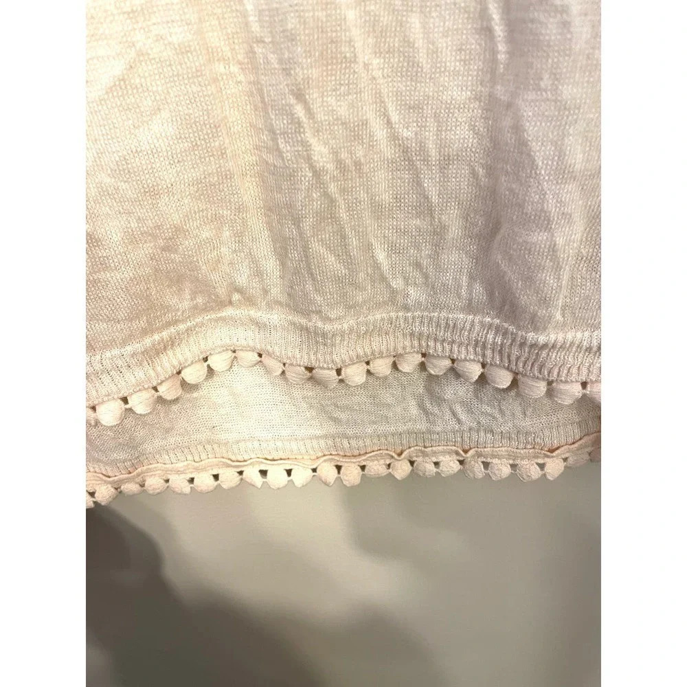 J. Crew | Women's Light Peach Pink 100% Linen Pom Pom Trim Sweater Medium - Picture 4 of 6